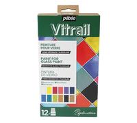 Pebeo Vitrail Vetrata Pittura 12 X 20ml Bottiglie Solvente Base Craft 757421