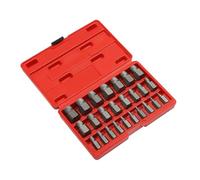 Set di estrattori per viti, 25 pezzi, testa esagonale, efficiente, in acciaio, facile da estrarre, multi scanalatura, per rimozione bulloni spogliati, con scatola per il trasporto