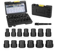 Set di estrattori per viti da 14 pezzi: set WANDGU con adattatore esagonale per rimuovere viti danneggiate, arrugginite e bulloni, 6,35-19 mm
