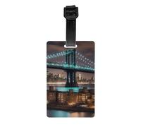 Set di etichette impermeabili per bagagli con stampa notturna di New York Manhattan Bridge, per uso quotidiano, navi da crociera, viaggi aerei