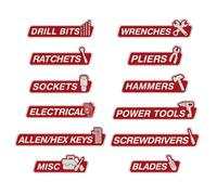 Set di etichette magnetiche Toolbox - Dodici etichette identificative in resina resistente, pennarelli riutilizzabili per organizer per cassetti, etichette magnetiche ad alta tenuta | Tri strumenti d