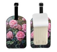 Set di etichette per bagagli da viaggio con stampa rosa con rose fresche, per uomo e donna