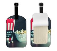 Set di etichette per bagagli e borse da viaggio con stampa di film Clapboard e Popcorn, per uomini e donne