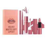 Set di eyeliner e rossetto - 3 pezzi, colore nudo, marrone durevole, | trucco labbra velluto alto pigmento | kit cosmetico naturale per definizione | resistente all'acqua, antimanch