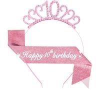 Set di fasce e fasce per capelli rosa per bambina, con scritta "Happy 10th Birthday", decorazione per il 10° compleanno