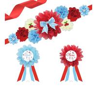 Set di fasce e spille per corsetto premaman con fiocco blu ciliegia, con scritta in lingua inglese "He 's the Cherry on Top Mom to Be Dad to Be Dad", con fiore per ombelico, per baby shower