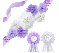 Set di fasce e spille per maternità con fiocco di neve e fiocco di neve, colore viola, con scritta "Daddy and Mommy to Be", fascia con fiocchi di neve e fiori per baby shower, souvenir per neomamme e