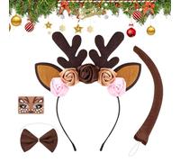 Set di fasce per capelli con corna di renna natalizia - Divertenti per costumi per bambini e adulti | Cerchietto festivo per rena con sul naso e coda | Simpatiche corna di renna per