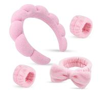 Set di fasce per capelli in spugna da donna e da polso, set di fascia per trucco gonfio per lavare il viso, fascia morbida per la testa, fascia per capelli carina per doccia, 4 pezzi