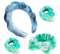 Set di fasce per capelli in spugna da donna e da polso, set di fascia per trucco gonfio per lavare il viso, fascia morbida per la testa, fascia per capelli carina per doccia, 4 pezzi