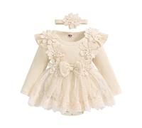 Set di Fasce per Capelli per Neonato in Pizzo a Maniche Lunghe per Bambina con Motivo Floreale