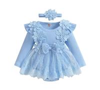 Set di Fasce per Capelli per Neonato in Pizzo a Maniche Lunghe per Bambina con Motivo Floreale