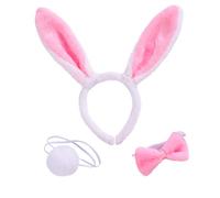 Set di Fasce per Orecchie Coniglio, Fascia Capelli Coda Coniglietta Papillon, Accessori Costume per Bambini e Adulti, Halloween e Pasqua - Bianco e Rosa