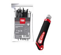 Set di fascette TOX Clip (200 pezzi) + taglierino, fascette in 2 misure con 100 pezzi ciascuna, 4,8 x 370 e 7,6 x 450 mm + 1 taglierino con custodia in ABS e 2 lame di ricambio, 09990922