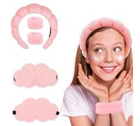 Set di fascia da polso con occhio per lavare il viso, spugna con bolle d'aria, fascia per capelli, asciugamani da polso per pelle morbida, da donna (verde)