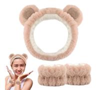 Set di fascia e braccialetto, fascia per capelli assorbente per il viso, per la cura della pelle, comoda fascia per il lavaggio con orecchie di animali per lavare il viso, il bagno e la cura del