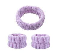Set di fascia e braccialetto per il lavaggio del viso in microfibra per il lavaggio del viso, viola chiaro, viola chiaro, 20 x 5,5 cm