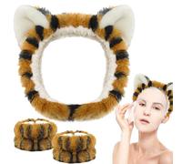 Set di fascia per capelli e polsiera da spa 3 pezzi in peluche elastico per lavaggio del viso, fascia assorbente per l'acqua, morbida per trucco e cura della pelle per donne ragazze