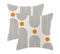 Set di federe per cuscini Boho 18x18, design moderno di metà secolo, nere e arancioni, con linee artistiche, ideali per la decorazione di esterni. Fodera per cuscino decorativa in lino, stile bohém