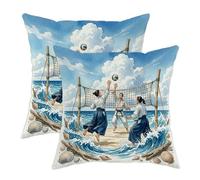 Set di federe per cuscini da esterno con motivo beach volley, onde e nuvole, impermeabili, per tutte le stagioni, per veranda, panca, mobili da terrazza, 30,5 x 30,5 cm