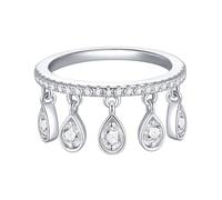 Set di fedi nuziali da donna, anelli da donna, anelli sottili per l'eternità con ciondolo a goccia e moissanite da 0,5 carati, in argento bianco 14 carati, misura 52 (16,6)