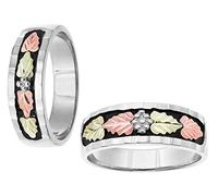 Set di fedi nuziali in argento Sterling, oro rosa e verde 12 carati, taglio diamante nero Black Hills, per lui e per lei, Metallo smaltato