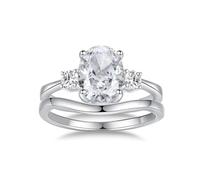 Set di fedi nuziali per migliori amici, eleganti 2,5 ct ovali in moissanite 2 anelli in oro bianco/platino 950, K 1/2, Platino 950, Moissanite