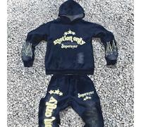 Set di felpa con cappuccio e pantaloni a zampa di giovane ragazzo, stile minimalista casual autunnale, nuovo stile hip-hop Y2K con grafica di stelle, fiamme e lettere inglesi cool 14Y,13Y,16Y,15YGrafi