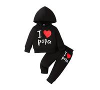 Set di felpa con cappuccio e pantaloni da jogging stampati con scritta "I Love Papa" per bambini e ragazzi, per autunno e inverno, abbigliamento sportivo per ragazzi e ragazzi, Nero , 18-24 Months