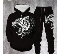 Set di felpa con cappuccio e pantaloni della tuta con stampa 3D di tigre per uomo, outfit di moda in poliestere confortevole, stampato, personalizzabile, set da 2 pezzi, primavera/autunno L,M,S,XL,XXL