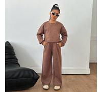 Set di felpa corta lavata con acido e pantaloni a gamba larga casual e versatile per ragazze pre-adolescenti, adatto per la scuola, lo sport e il tempo libero, per l'autunno e l'inverno 8Y,9Y,10Y,11Y,