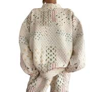 Set di felpa trapuntata a collo alto per le vacanze di Natale Accogliente Pullover Patchwork Casual Vintage Morbido Autunno Abiti Pigiama Loungewear, bianco, XL