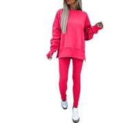 Set di felpe e leggings, da donna, 2 pezzi, con spacco laterale, oversize, Colore: rosso, L