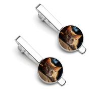 Set di fermacravatta a forma di gatto arancione, per uomo, design alla moda, per matrimoni, anniversari, affari