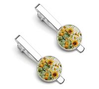Set di fermacravatta con girasole e mais, personalizzabili, per uomini, design alla moda, fermacravatta per anniversario di matrimonio e lavoro