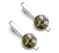 Set di fermacravatta con pecore che corrono sull'erba, personalizzabili, per uomini, design alla moda, fermacravatta per anniversario di matrimonio e lavoro