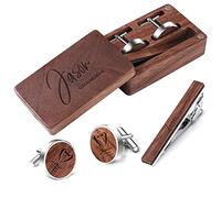 Set di fermacravatta e gemelli personalizzati per matrimonio da uomo, gemelli e fermacravatta in legno, per testimone dello sposo, papà, marito, con nome inciso, Mens, Legno, In legno