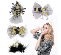 Set di fermagli per capelli con scritta "Happy New Year", con glitter neri e oro, accessori per capelli per Capodanno, feste 2025, decorazioni per Capodanno, compleanno e carnevale, stile A