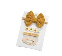 Set di fermagli per capelli in tessuto, con fiocco e fiori, fatti a mano, colore: giallo