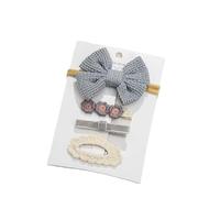 Set di fermagli per capelli in tessuto, con fiocco e fiori, fatti a mano, colore: grigio