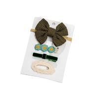 Set di fermagli per capelli in tessuto, con fiocco e fiori, fatti a mano, colore: verde