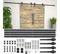 Set di fermaporta scorrevole in acciaio nero, 2 x 183 cm, con ruote, fermaporta, guida a pavimento per telaio della porta, telaio, telaio della porta e montaggio per ristrutturazione, montaggio