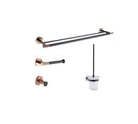 Set di ferramenta per il bagno in acciaio inossidabile nero opaco in oro rosa 4 pezzi Porta asciugamani Portarotolo Porta scopino Accessori per il bagno moderni