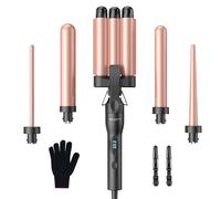 Set di ferri arricciacapelli con 3 cilindri, diverse impostazioni di temperatura, ferro arricciacapelli con indicatore LED 5 in 1, per onde grandi, riscaldamento rapido con un guanto, 2 clip, oro rosa