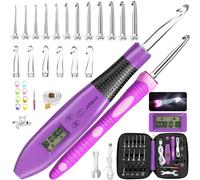 Set di ferri da uncinetto 18 in 1 con luce a LED e contatore, 18 teste a gancio intercambiabili (2,0 - 14,0 mm), inclusi pennarelli per punti, ago per filo, righello, ditale e chiave inglese