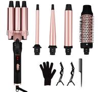 Set di ferro arricciacapelli 5 in 1, 3 bacchette intercambiabili in ceramica (1,3 - 3,2 cm) con 3 barili per capelli e spazzola arricciacapelli (3,8 cm), 2 arricciacapelli a calore rapido, con pettine