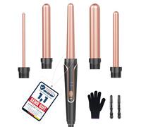 Set di ferro arricciacapelli 5 in 1, adatto per tutti i tipi di capelli, materiale ceramico, riscaldamento rapido con due livelli di temperatura, guanti e 2 fermagli per capelli.