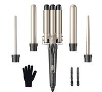 Set di ferro arricciacapelli 5 in 1, ferro ondulato, 3 botti per grandi senza ricci, bigodini in ceramica, con diversi accessori, regolazione della temperatura, riscaldamento rapido con guanto e 2