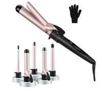 Set di ferro arricciacapelli 5 in 1, set di bigodini intercambiabili, da 0,3 a 1,25 pollici, con rivestimento in ceramica e guanto resistente al calore