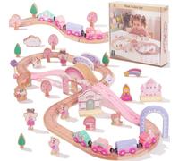 Set di ferrovie e treni in legno, 61 pezzi, compatibile con Thomas adatto per Eichhorn, giocattolo per bambini consigliato a partire dai 3 anni (rosa)